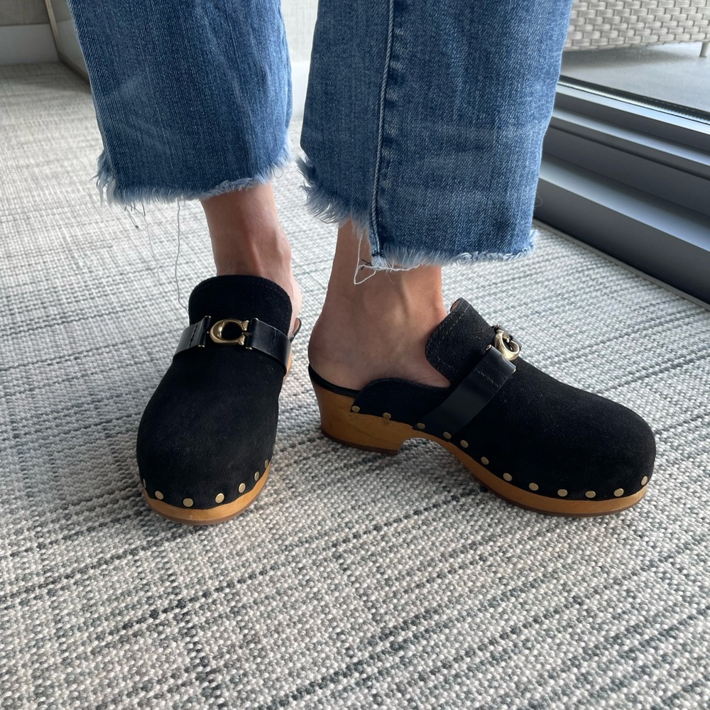 Coach size 5.5 black suede clogs
